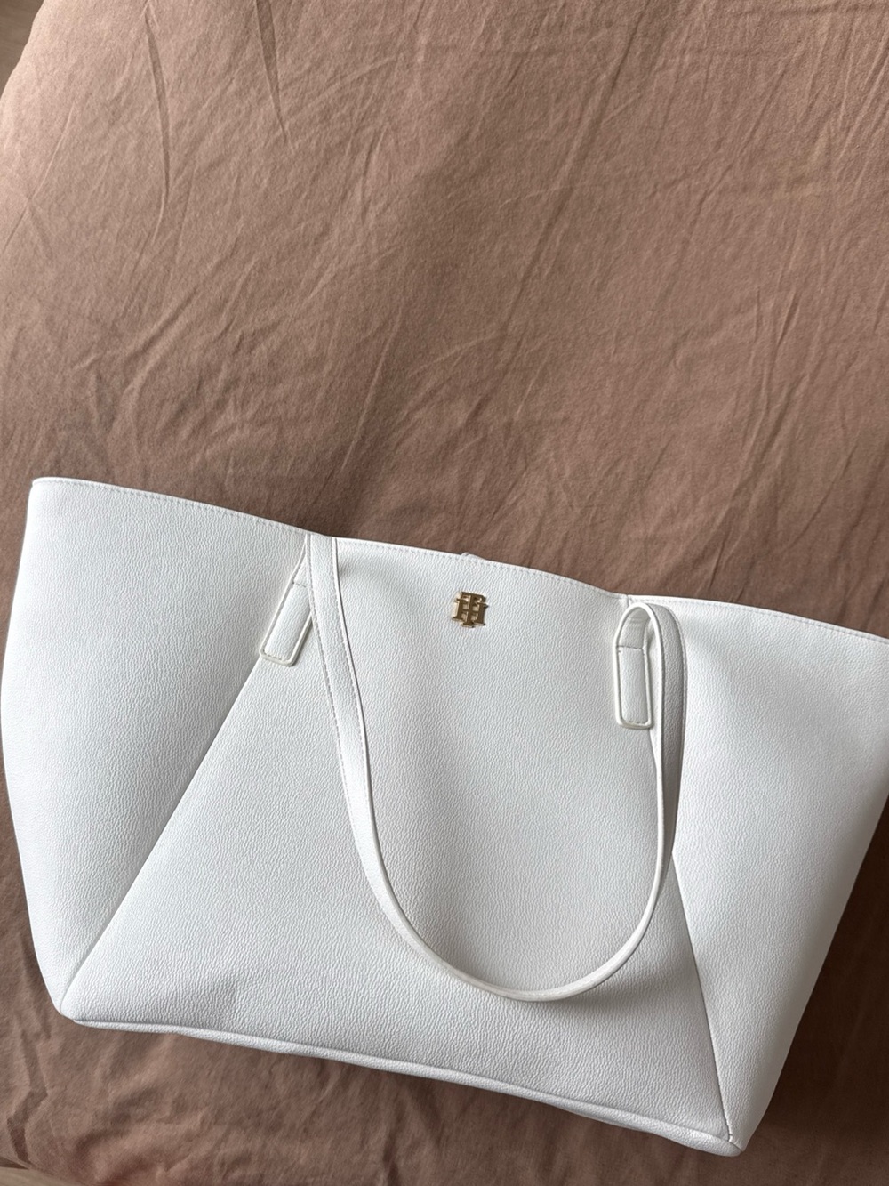 Women's White Tote Bag Tommy Hilfiger  with Gold Accent